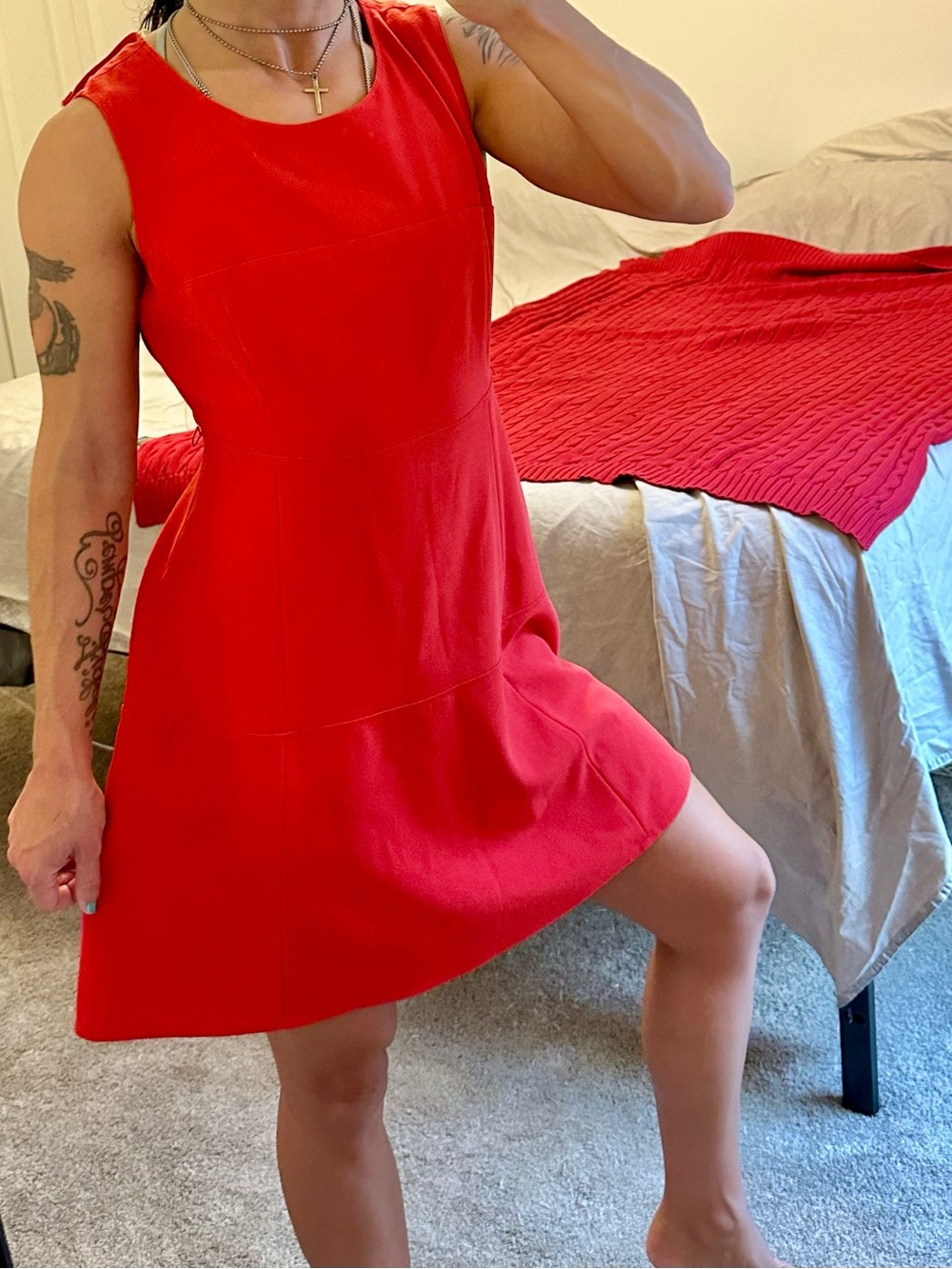Calvin Klein Women's Red Sleeveless Sheath Midi Dress Petite Size 10P Minimalist